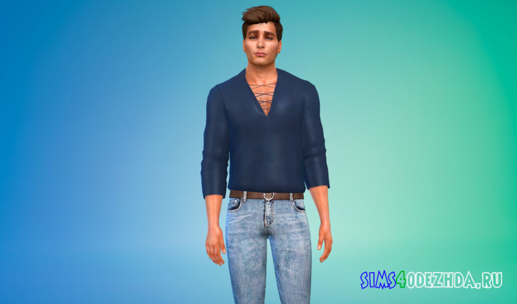 Рубашка с короткими рукавами и шнуровкой на груди для Симс 4 – фото 3