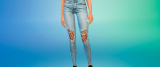 Рваные джинсы скинни с колготками для Симс 4 – фото 1