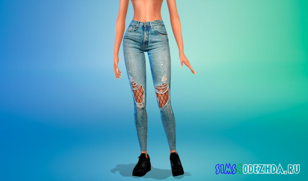 Рваные джинсы скинни с колготками для Симс 4 – фото 2