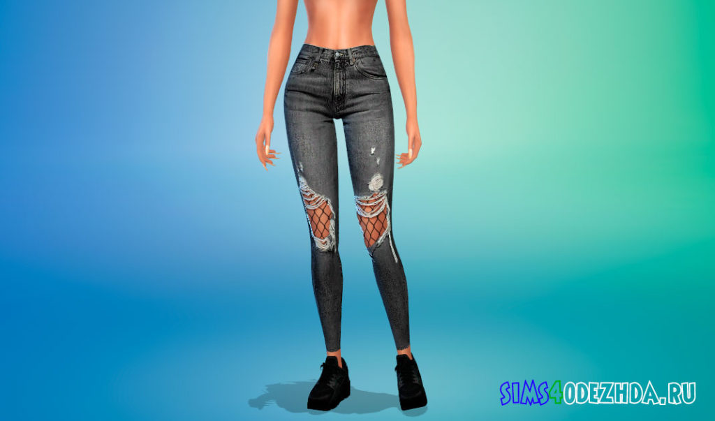 Рваные джинсы скинни с колготками для Симс 4 – фото 3