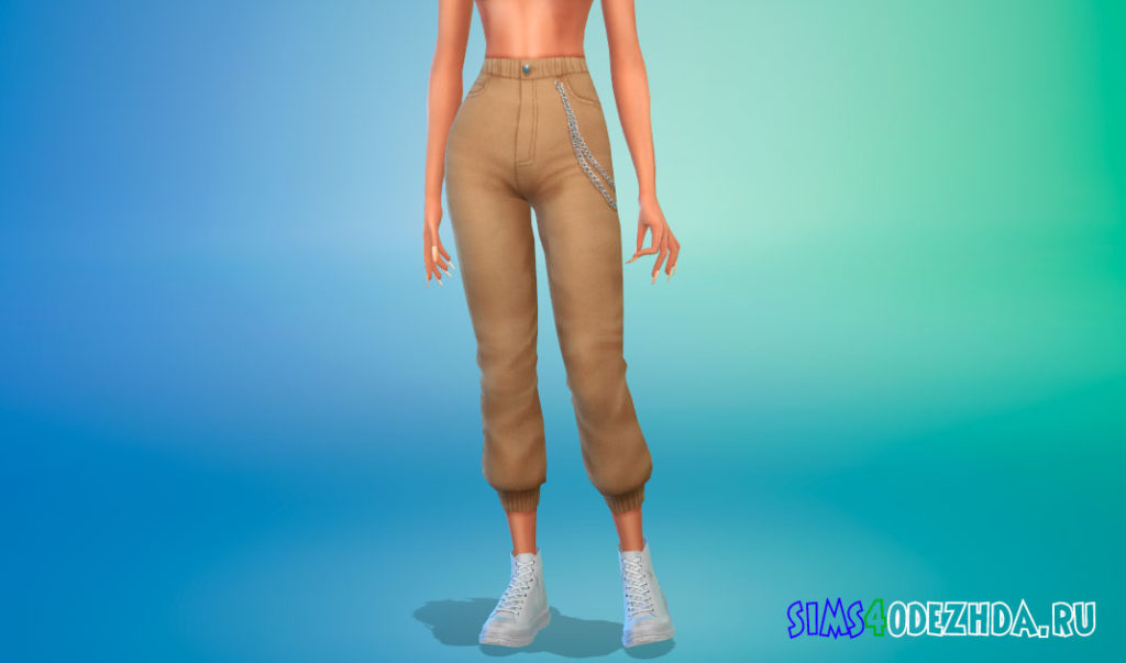 Спортивные брюки с завышенной талией и цепью для Симс 4 – фото 2
