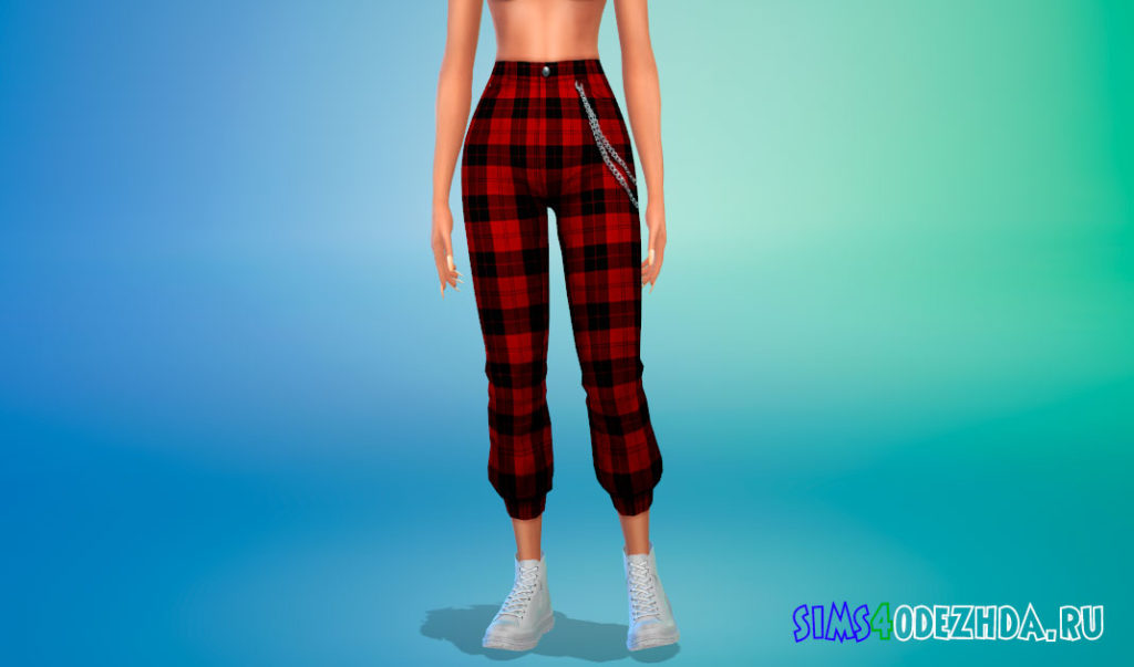 Спортивные брюки с завышенной талией и цепью для Симс 4 – фото 3
