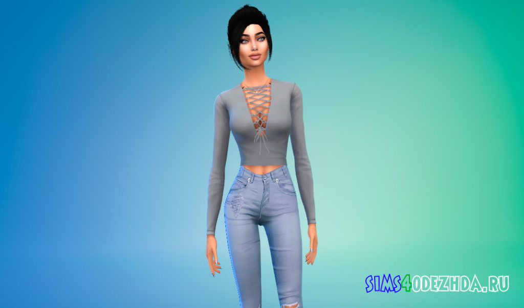 Топ со шнуровкой на груди для Симс 4 – фото 3