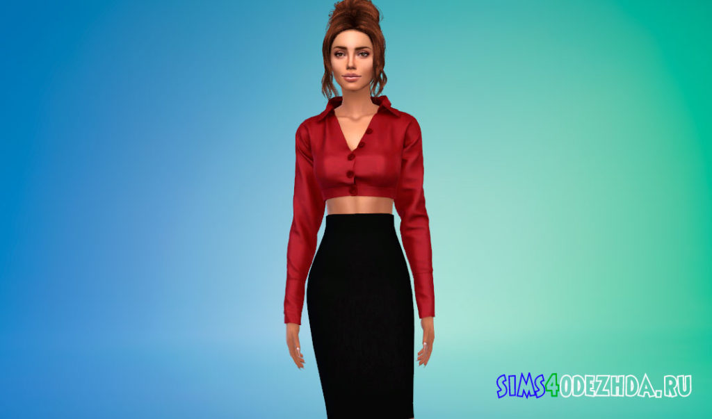 Укороченная рубашка для женщин для Симс 4 – фото 2