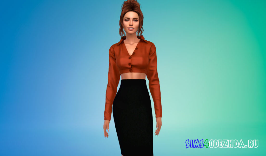 Укороченная рубашка для женщин для Симс 4 – фото 3