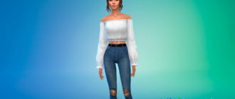 Укороченный топ с длинными объемными рукавами для Симс 4 – фото 1