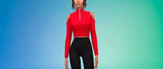 Укороченный топ с длинными рукавами в рубчик для Симс 4 – фото 1