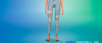 Высокие рваные джинсы-скинни для Симс 4 – фото 1