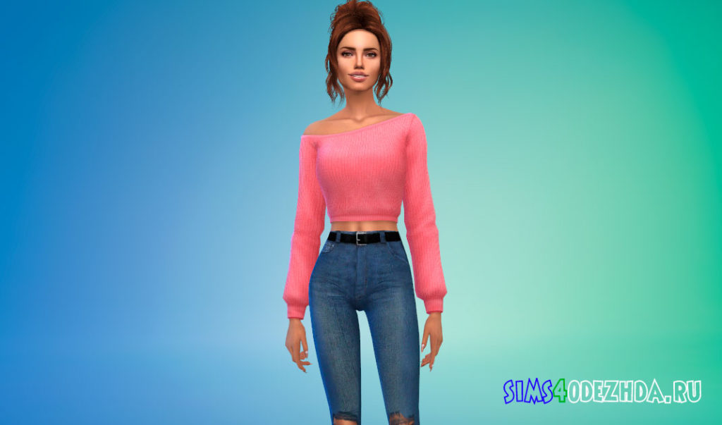 Комфортный укороченный свитер для Симс 4 – фото 2