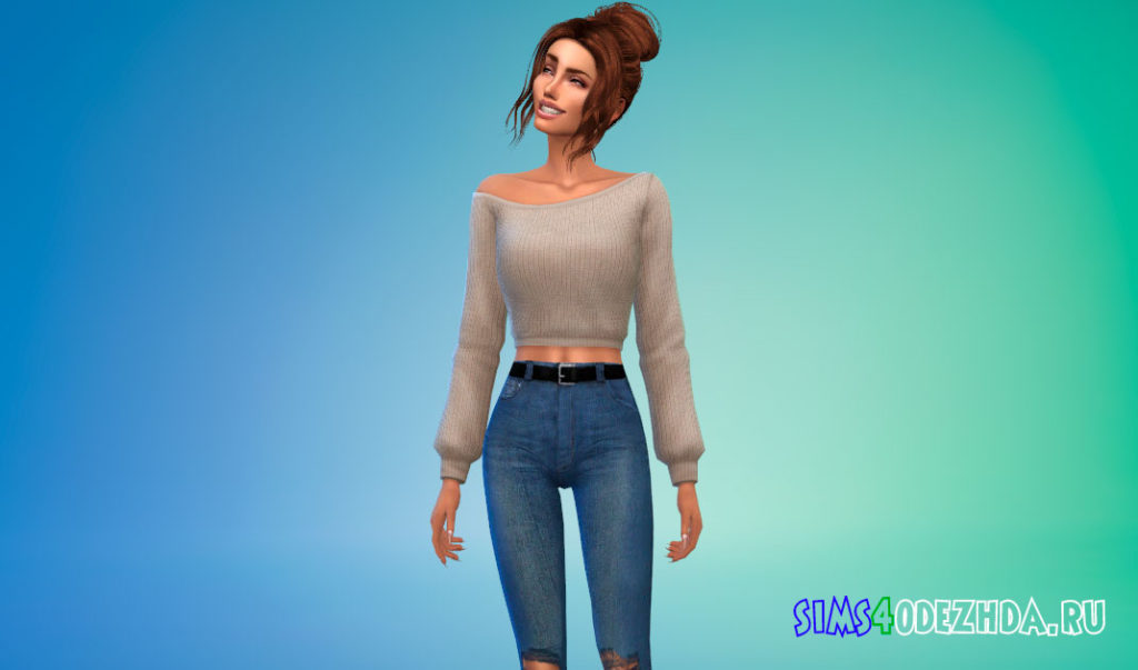 Комфортный укороченный свитер для Симс 4 – фото 3