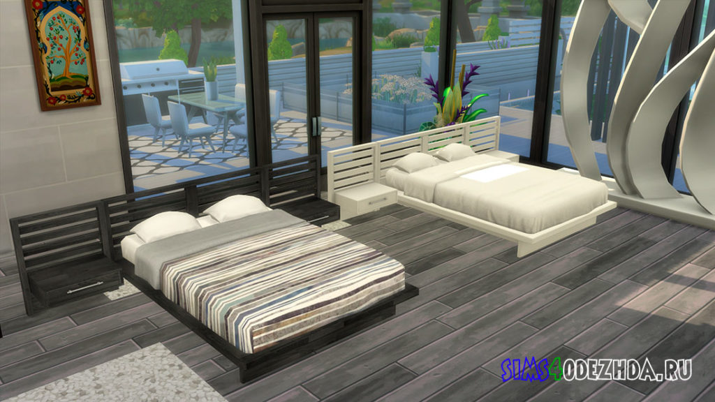 Кровать с полками в изголовье для Симс 4 – фото 2