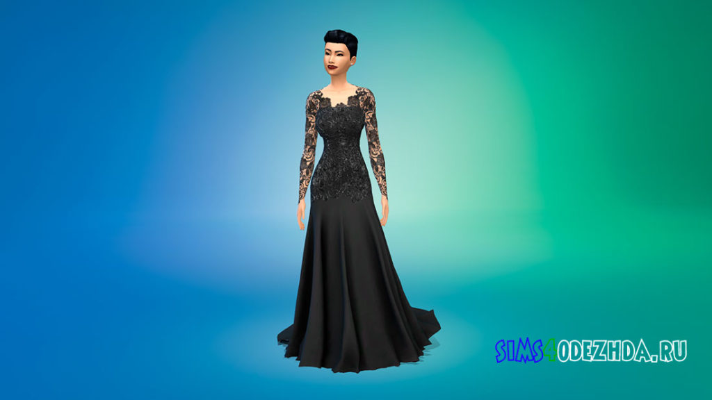 Кружевное свадебное платье с открытой спиной для Симс 4 – фото 2