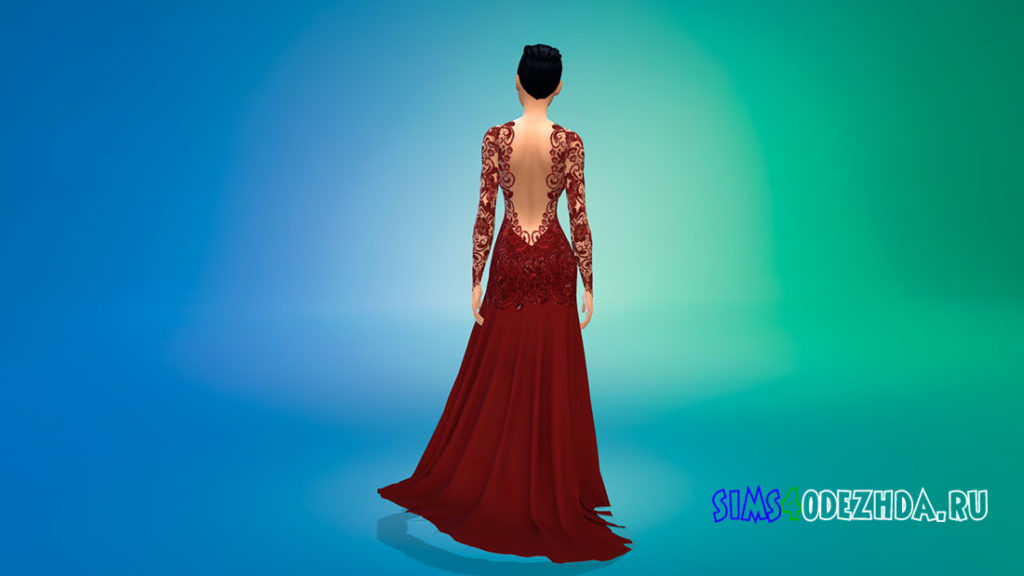 Кружевное свадебное платье с открытой спиной для Симс 4 – фото 3