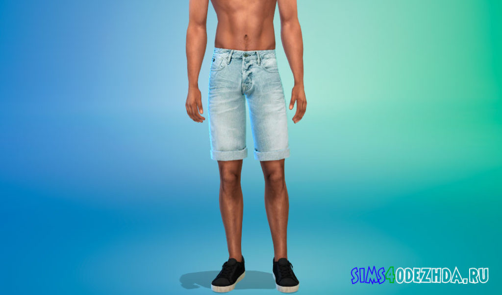 Летние джинсовые шорты для мужчин для Симс 4 – фото 2
