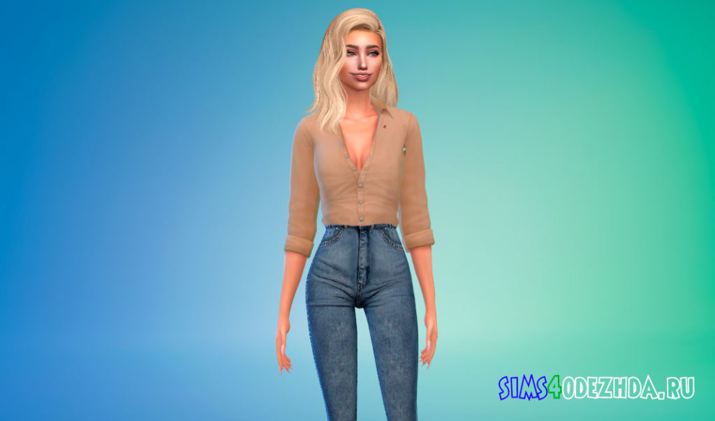 Открытая рубашка с закатанными рукавами для Симс 4 – фото 2