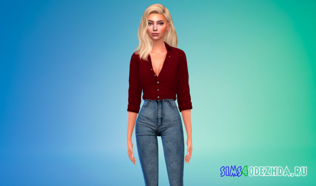 Открытая рубашка с закатанными рукавами для Симс 4 – фото 3