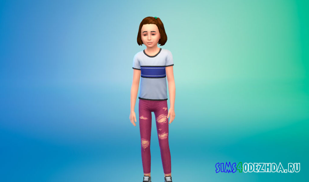 Рваные джинсы с высокой талией для детей для Симс 4 – фото 3