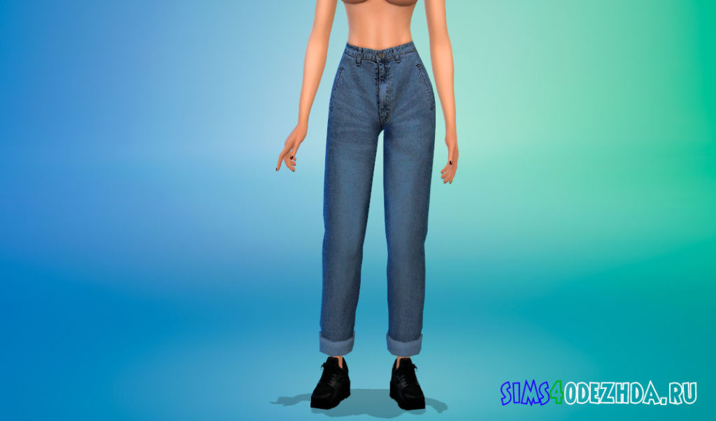 Слегка укороченные джинсы с высокой талией для Симс 4 – фото 2