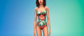 Сплошной купальник с завязками спереди для Симс 4 – фото 1