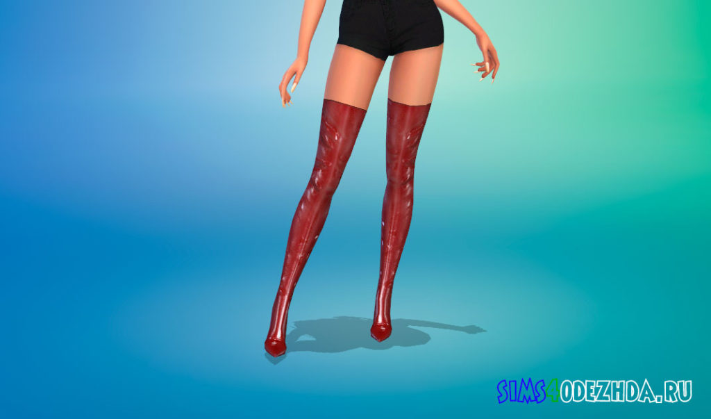 Ультра высокие сапоги из лакированной кожи для Симс 4 – фото 2