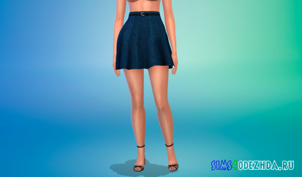 Высокая джинсовая юбка с поясом для Симс 4 – фото 2