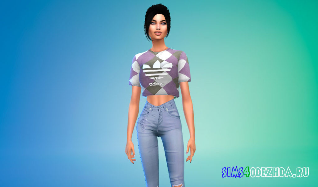 Женская короткая футболка Adidas для Симс 4 – фото 2