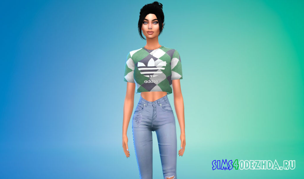 Женская короткая футболка Adidas для Симс 4 – фото 3