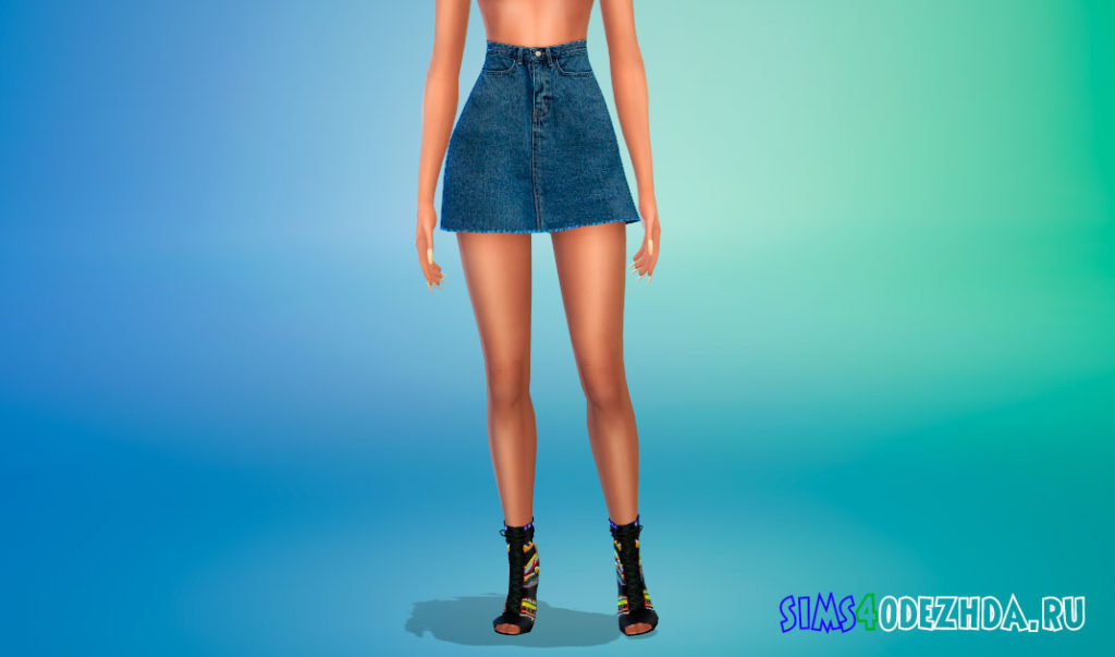 Джинсовая юбка с реалистичной текстурой для Симс 4 – фото 2