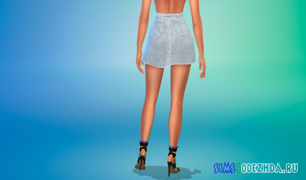 Джинсовая юбка с реалистичной текстурой для Симс 4 – фото 3