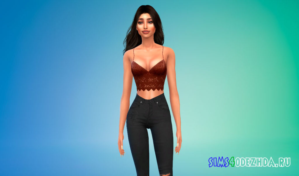 Легкий кружевной топ для Симс 4 – фото 2