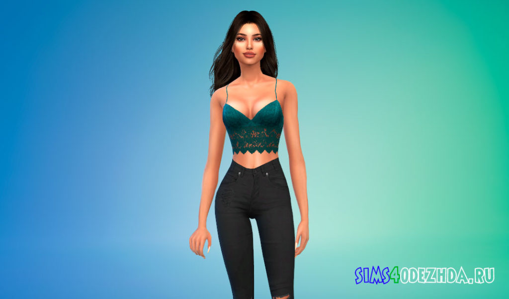 Легкий кружевной топ для Симс 4 – фото 3