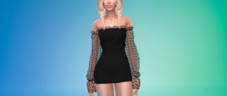 Мини-платье с объемными рукавами для Симс 4 – фото 1