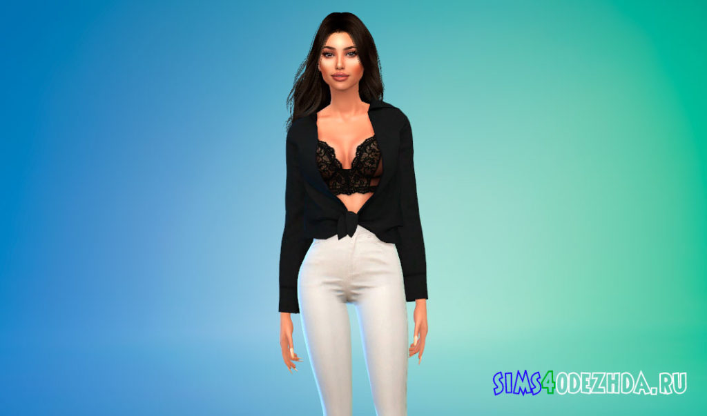 Расстегнутая рубашка с узлом для Симс 4 – фото 3