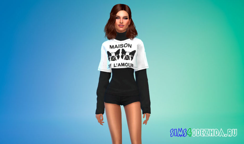 Укороченная футболка поверх свитера для Симс 4 – фото 2