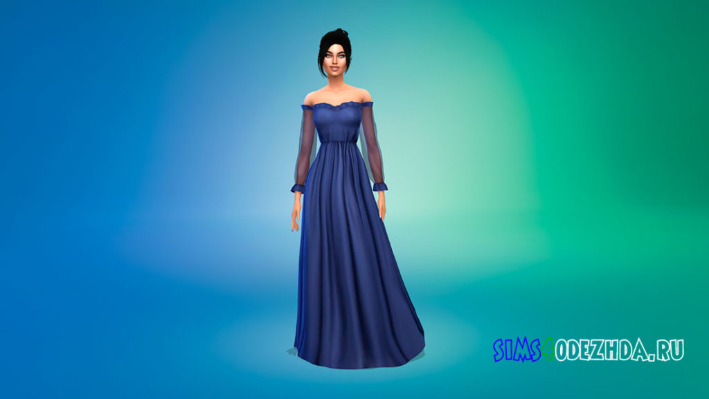 Длинное платье с открытым плечами для Симс 4 – фото 3