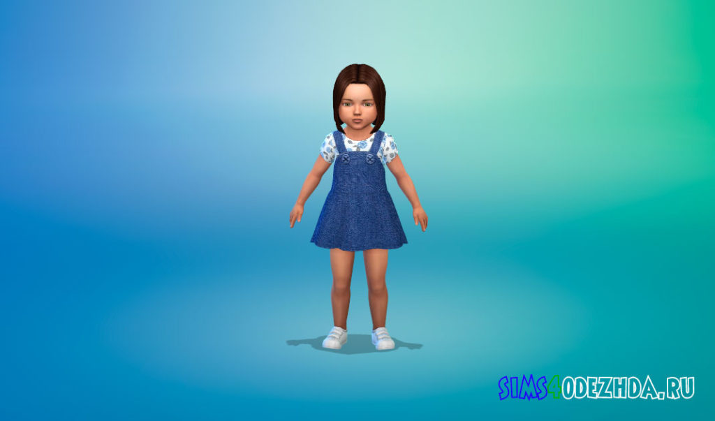 Джинсовая коллекция платьев для малышей для Симс 4 – фото 2