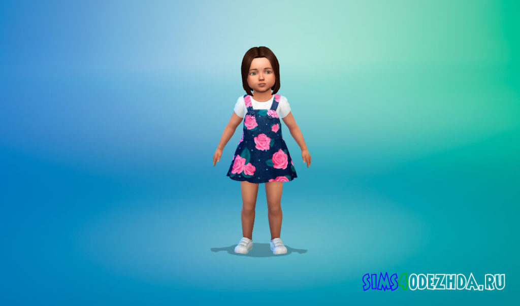 Джинсовая коллекция платьев для малышей для Симс 4 – фото 3