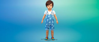 Джинсовые комбинезоны с цветочным рисунком для Симс 4 – фото 1