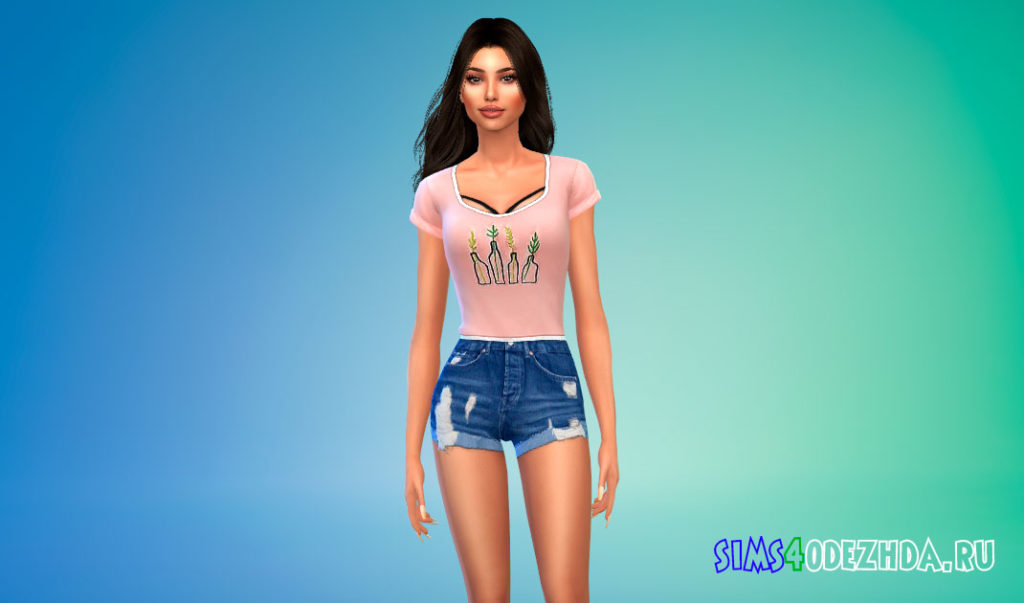 Футболка с бюстгальтером для Симс 4 – фото 2