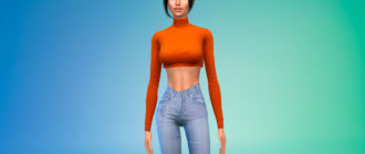 Короткий топ в рубчик с длинными рукавами для Симс 4 – фото 1