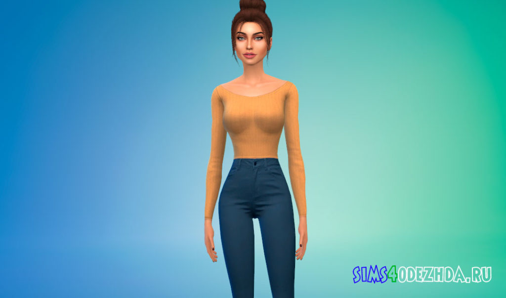 Мягкий свитер в рубчик для Симс 4 – фото 2