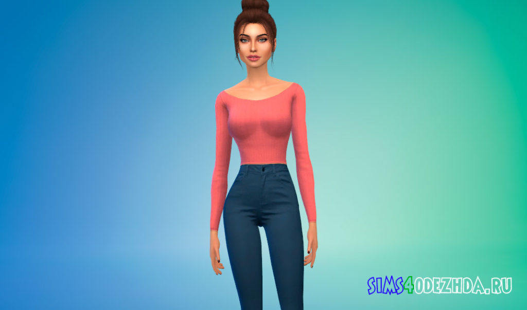 Мягкий свитер в рубчик для Симс 4 – фото 3