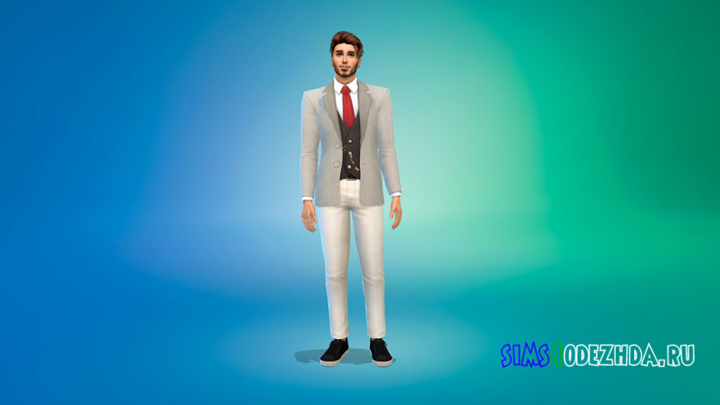 Мужской костюм с жилеткой для Симс 4 – фото 2