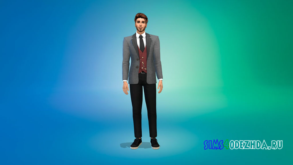 Мужской костюм с жилеткой для Симс 4 – фото 3