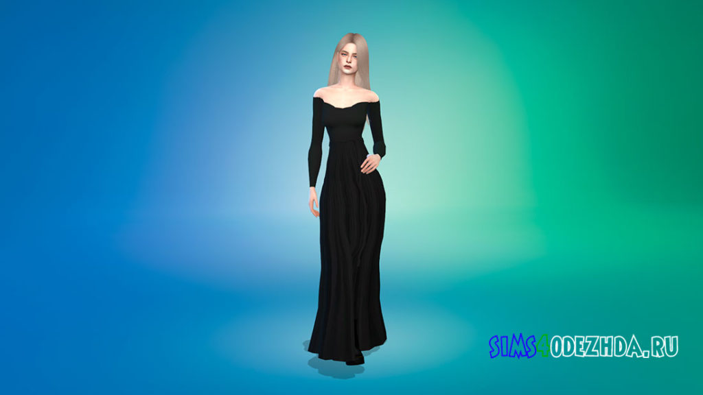 Плиссированное платье с открытыми плечами для Симс 4 – фото 2