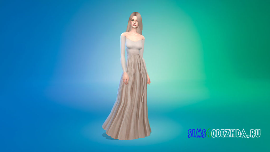 Плиссированное платье с открытыми плечами для Симс 4 – фото 3