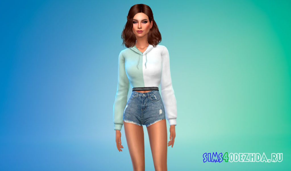 Повседневная укороченная толстовка с капюшоном для Симс 4 – фото 2