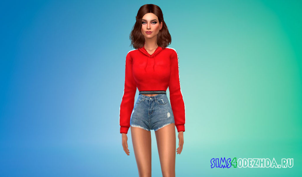 Повседневная укороченная толстовка с капюшоном для Симс 4 – фото 3