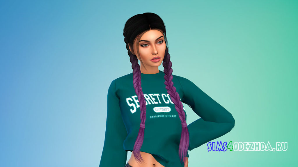 Прическа с косами Loren для Симс 4 – фото 2
