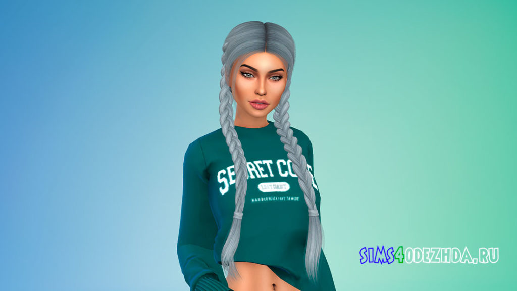 Прическа с косами Loren для Симс 4 – фото 3